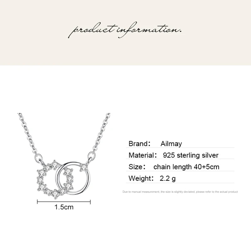 925 Sterling Silver Double Circle & Tiny Flower Pendant Necklace