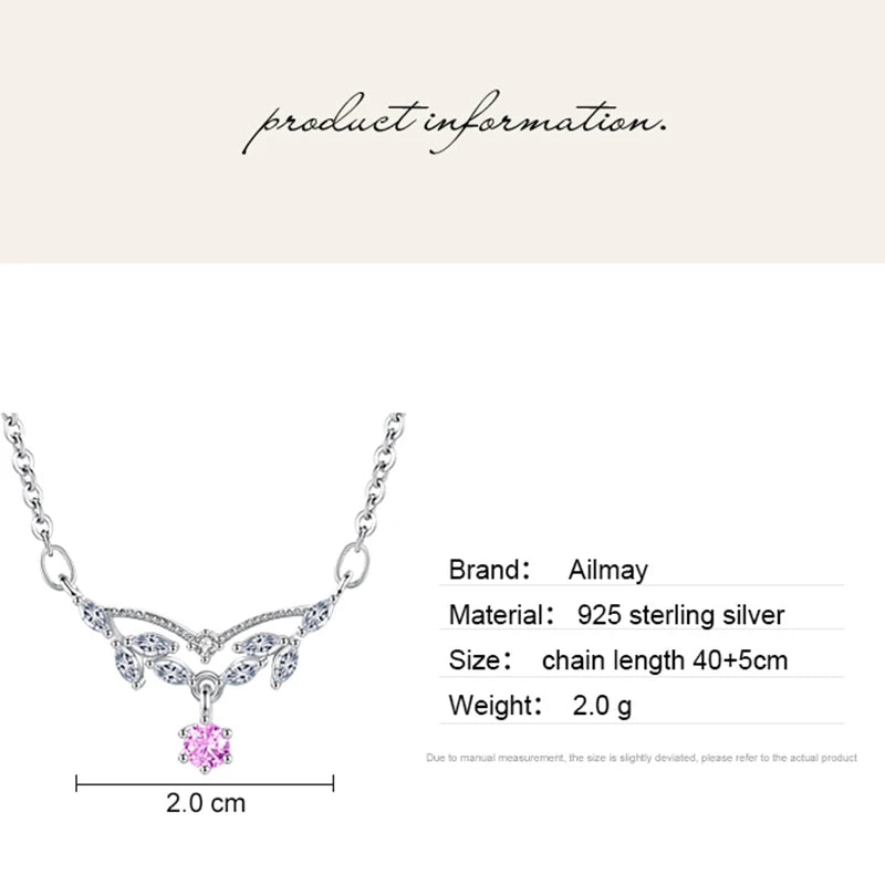 925 Sterling Silver Pink Water Drop Zircon Pendant Necklace