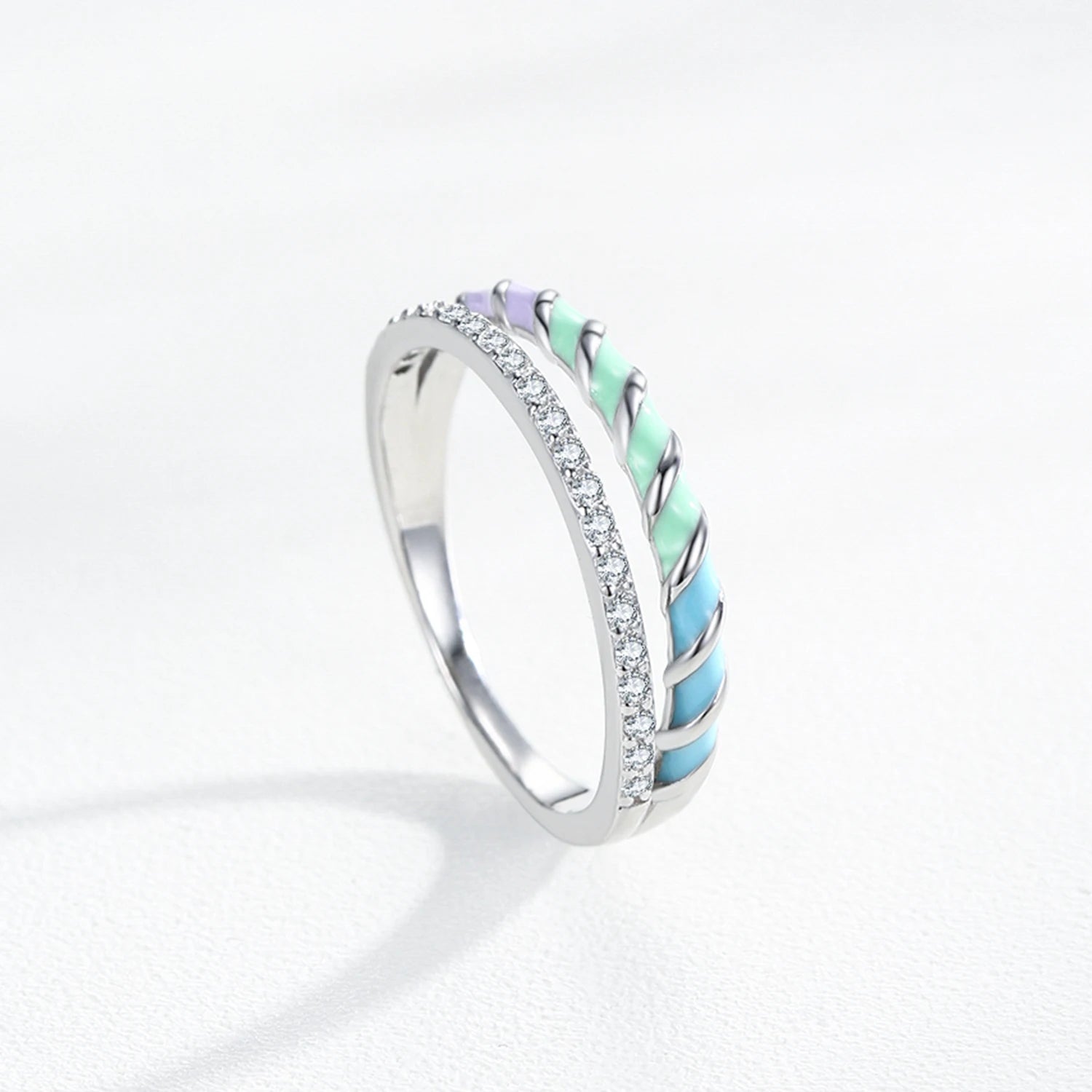 925 Sterling Silver Multicolor Enamel CZ Ring