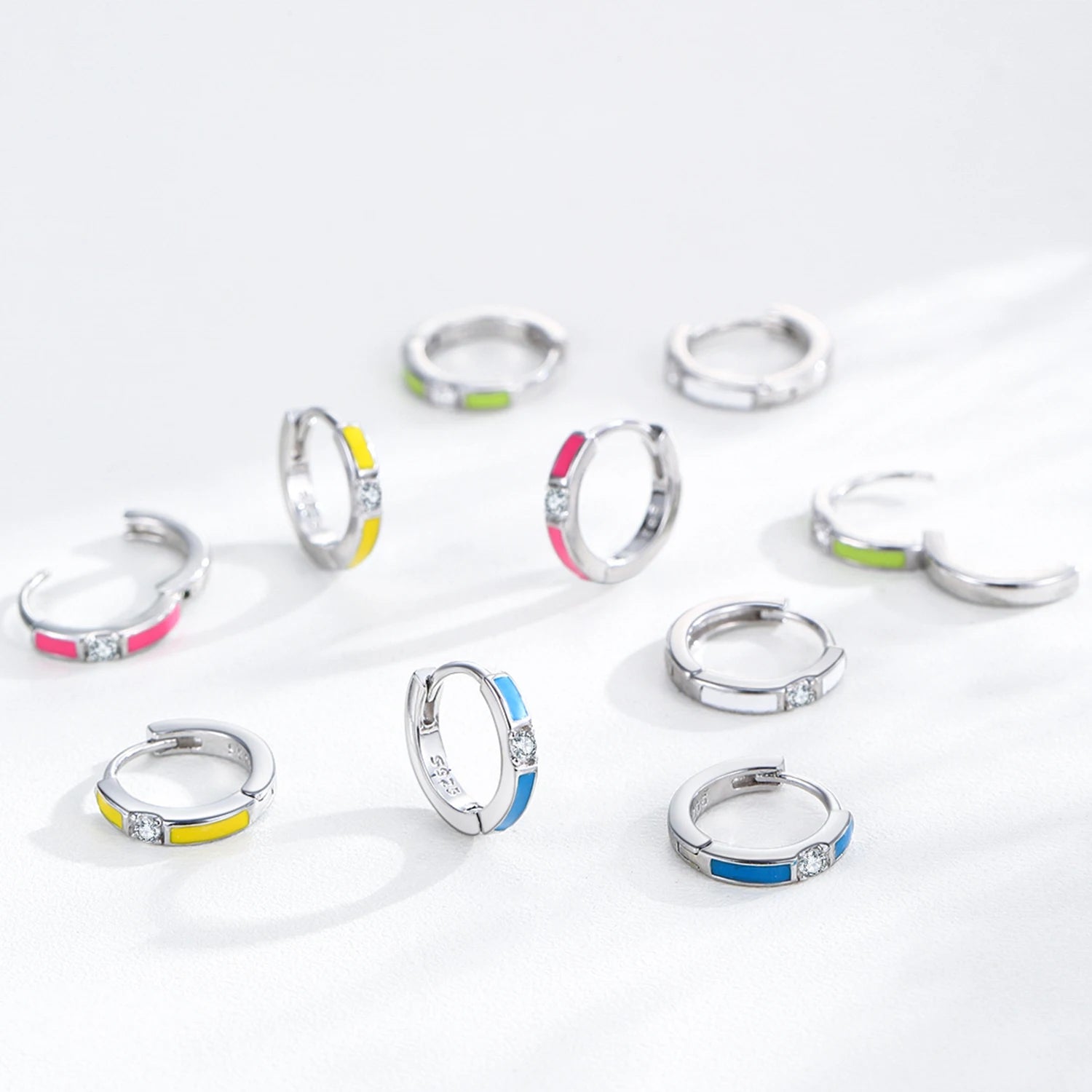 925 Sterling Silver White Enamel CZ Earrings