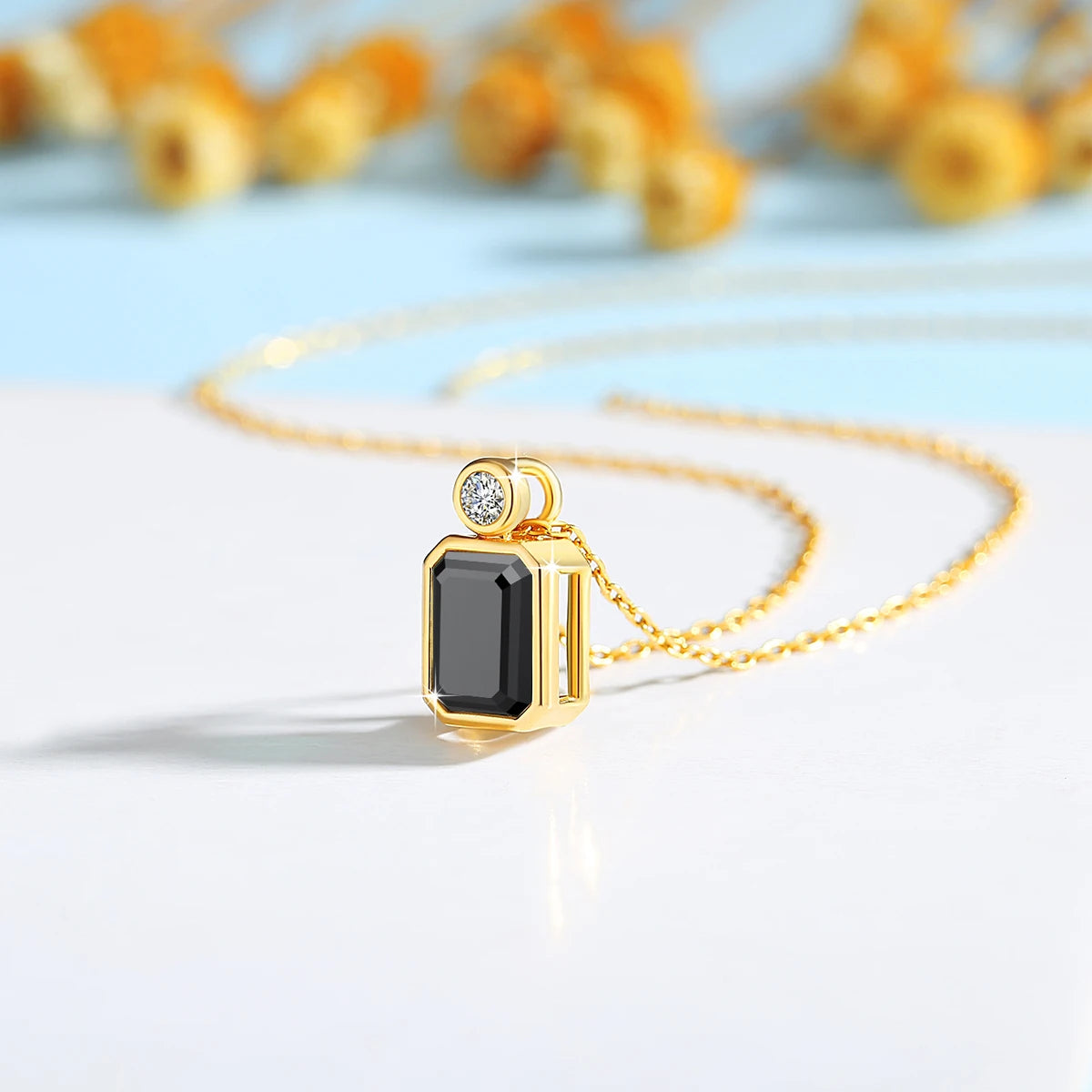 14K Gold Black Moissanite Emerald Cut Pendant Necklace – 2ct Certified