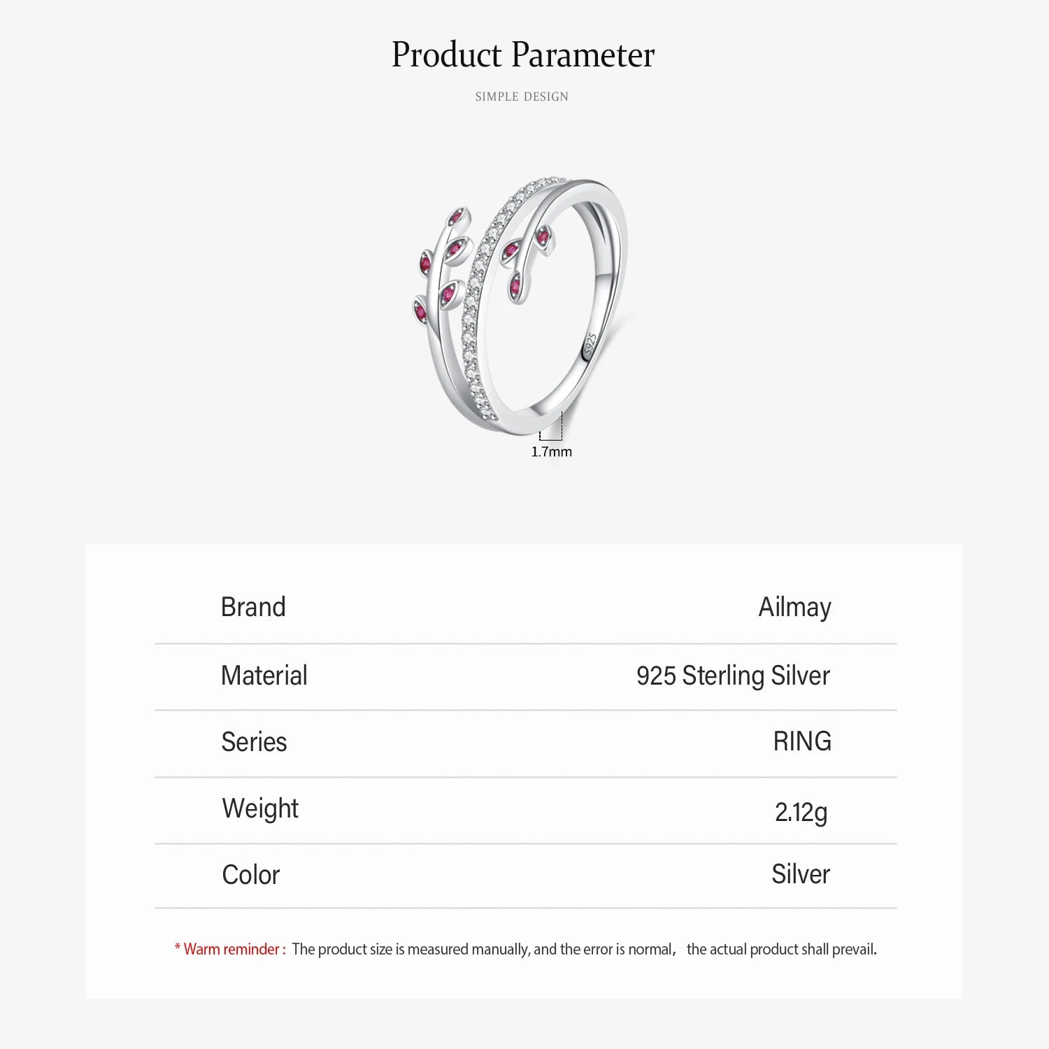 925 Sterling Silver Leaf CZ Ring