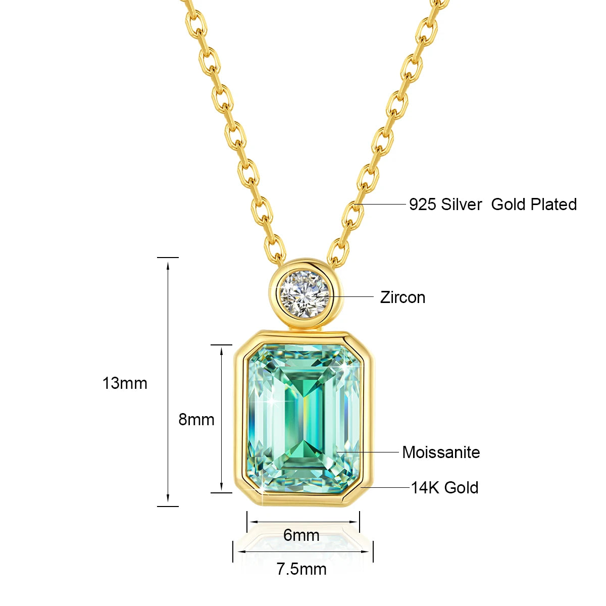 14K Gold Black Moissanite Emerald Cut Pendant Necklace – 2ct Certified
