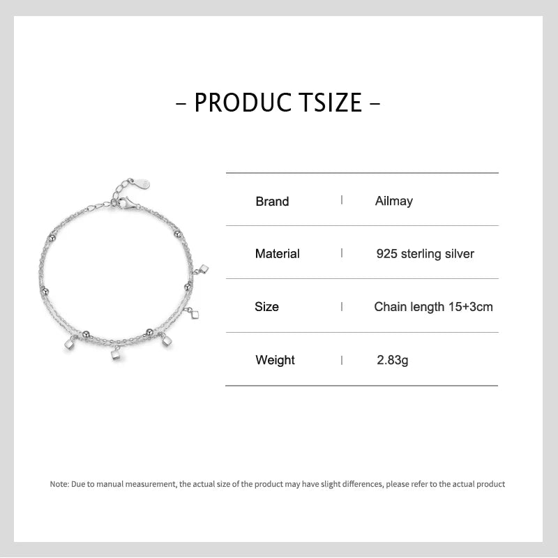 925 Sterling Silver Block Line Chain Bracelet