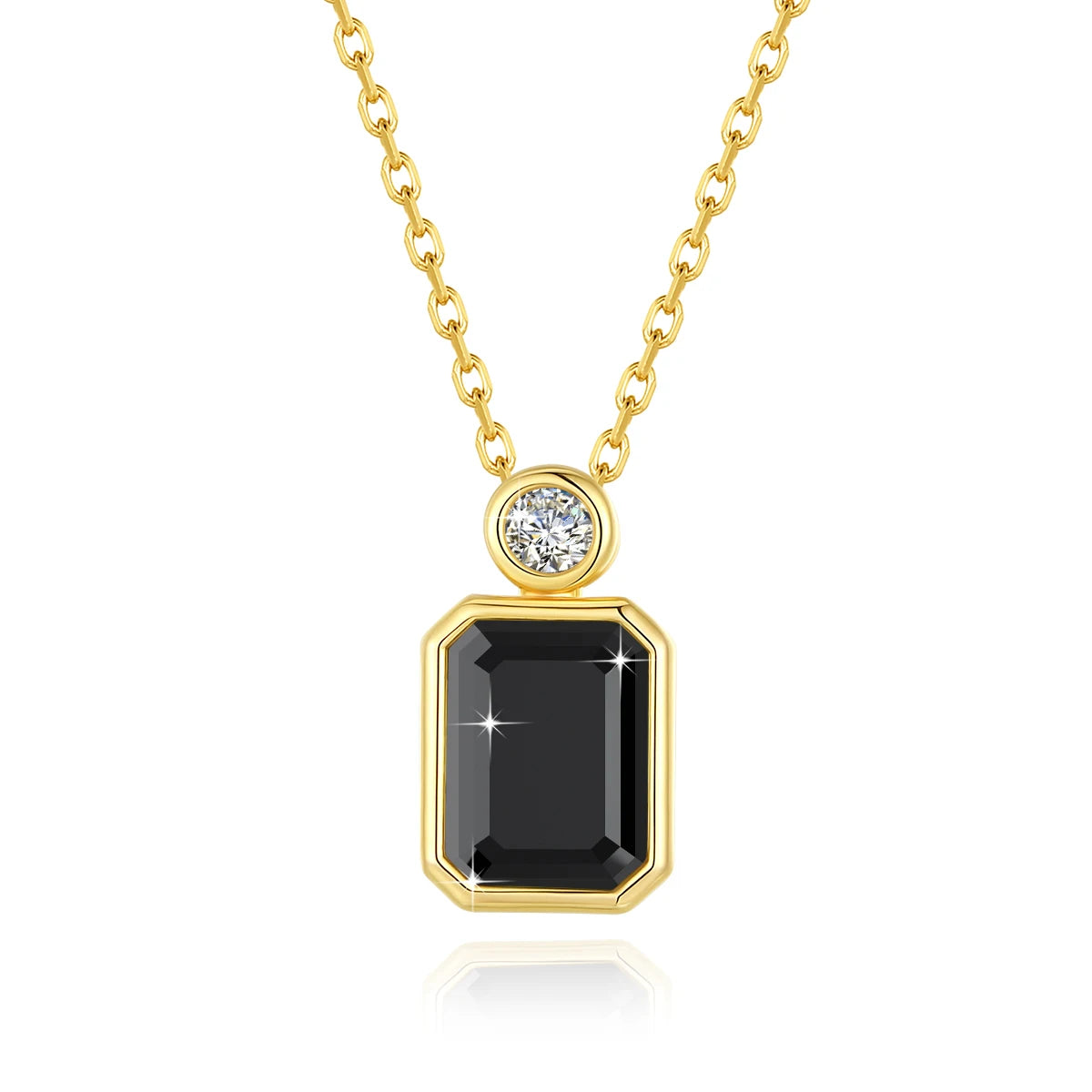 14K Gold Black Moissanite Emerald Cut Pendant Necklace – 2ct Certified