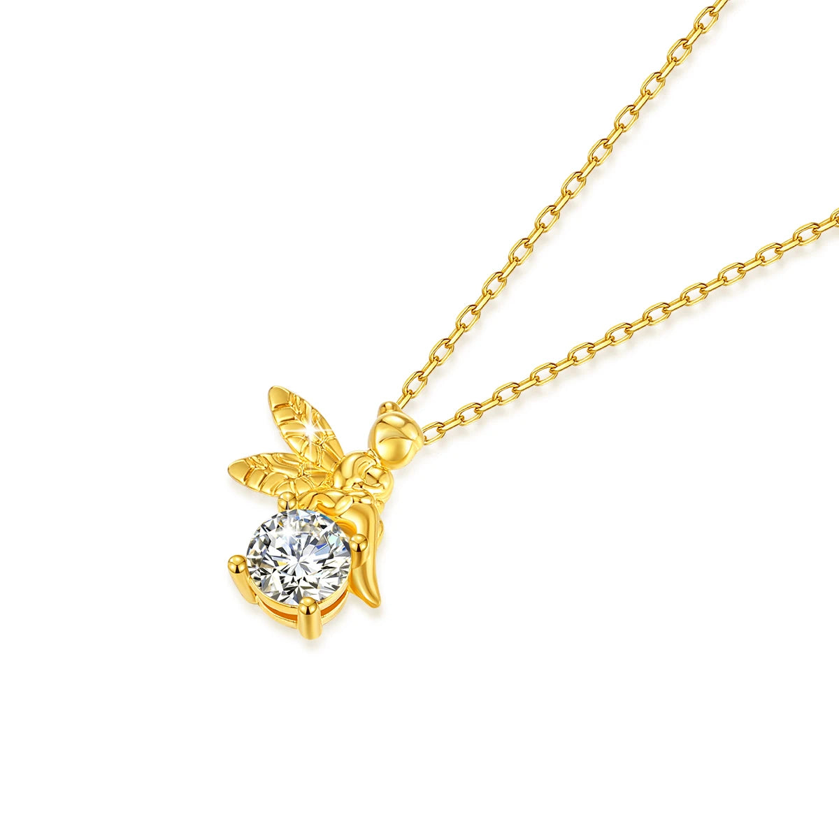 18K Gold 1ct Moissanite Angel Pendant Necklace