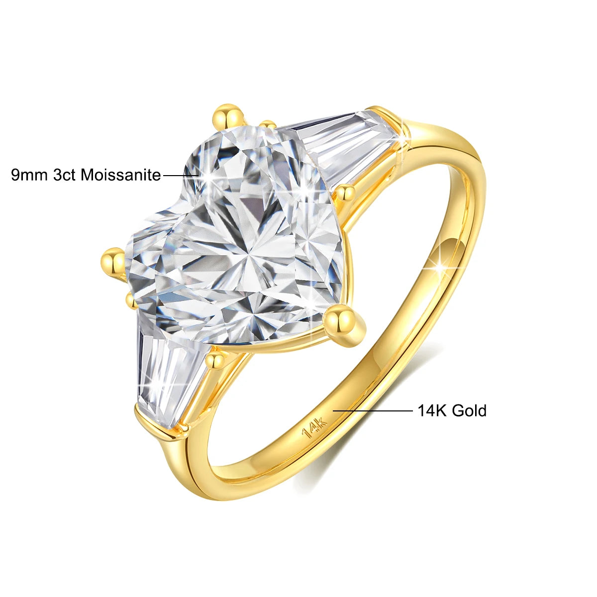 14K Gold Heart Moissanite Ring – 3ct Certified