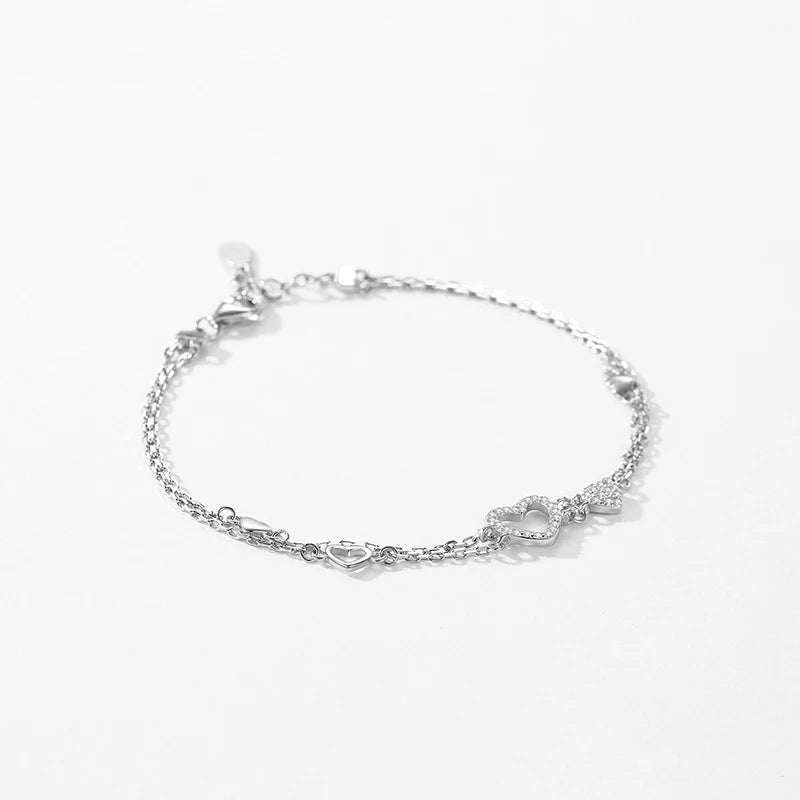 925 Sterling Silver Romantic Heart CZ Bracelet
