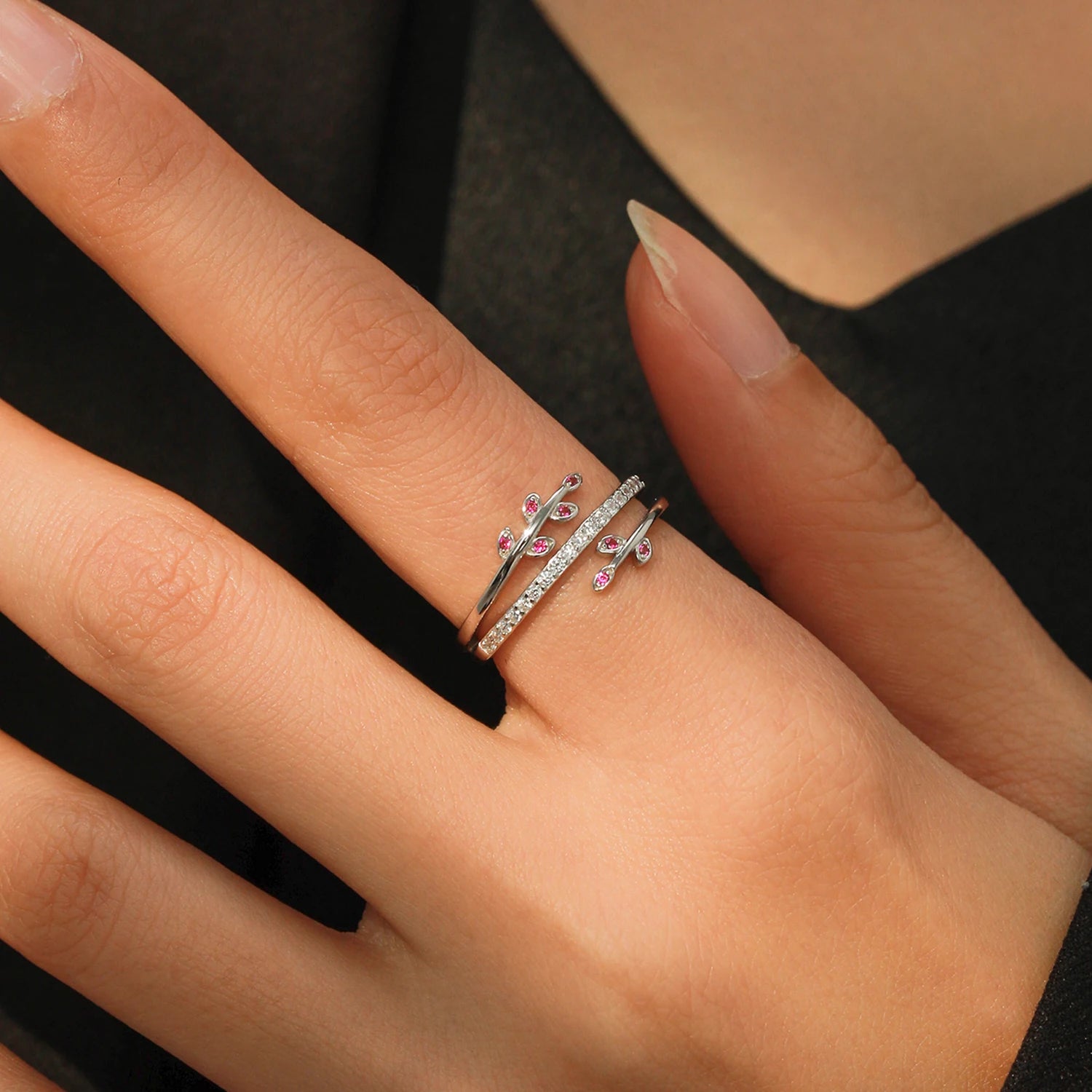 925 Sterling Silver Leaf CZ Ring