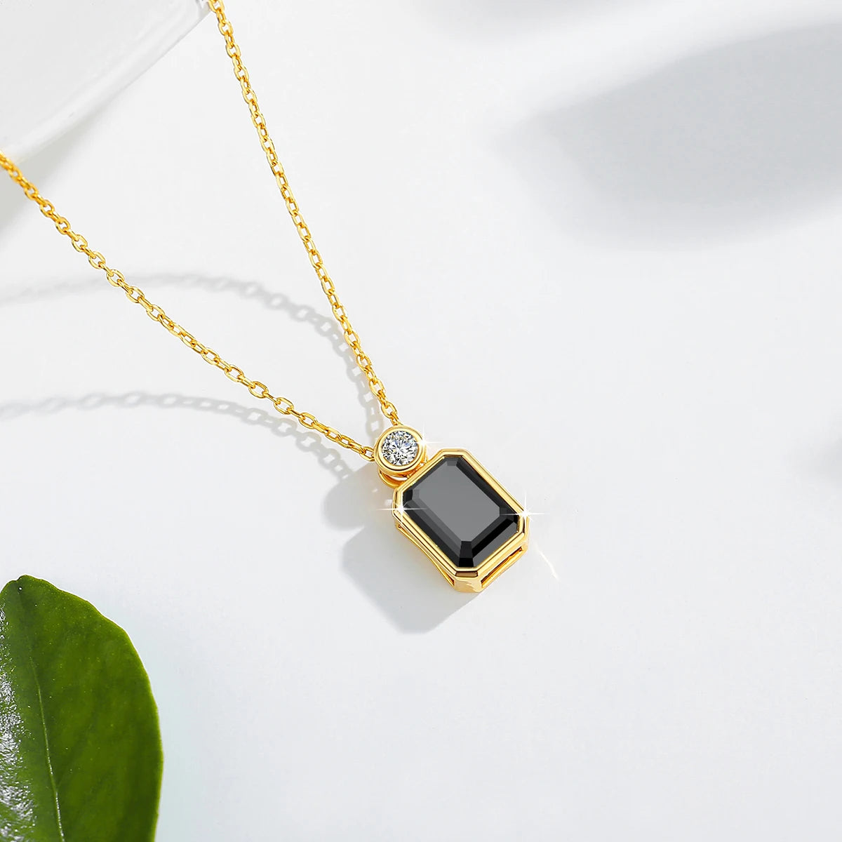 14K Gold Black Moissanite Emerald Cut Pendant Necklace – 2ct Certified