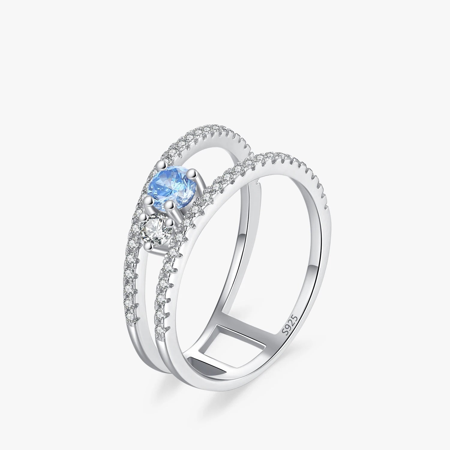 925 Sterling Silver Double Layer Blue & White CZ Ring
