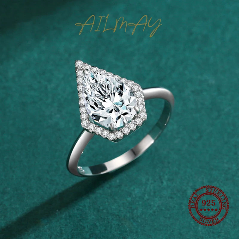 925 Sterling Silver Water Drop CZ Ring