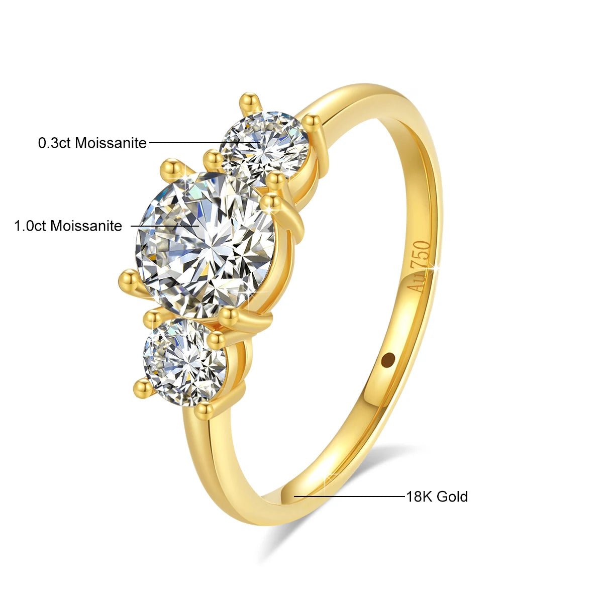 18K Gold 3-Stone Moissanite Ring – Certified Luxury Engagement Jewelry