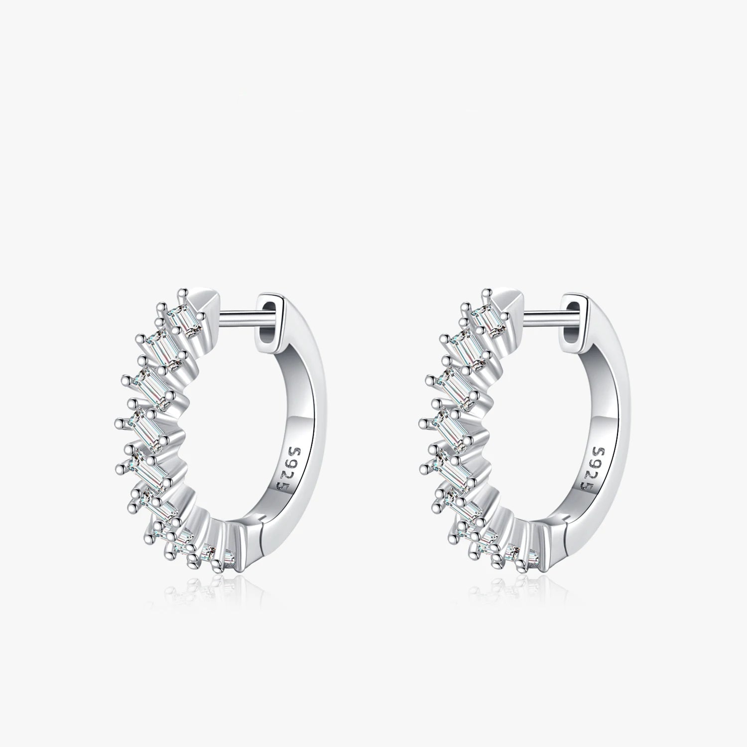 925 Sterling Silver Geometric CZ Hoop Earrings