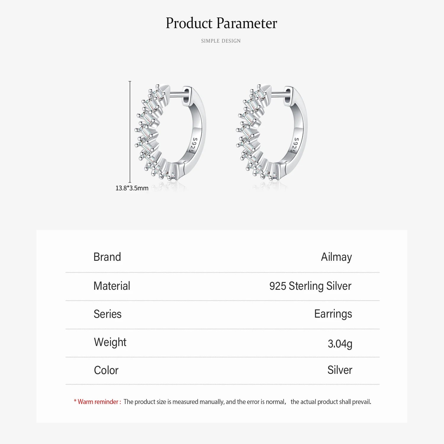 925 Sterling Silver Geometric CZ Hoop Earrings
