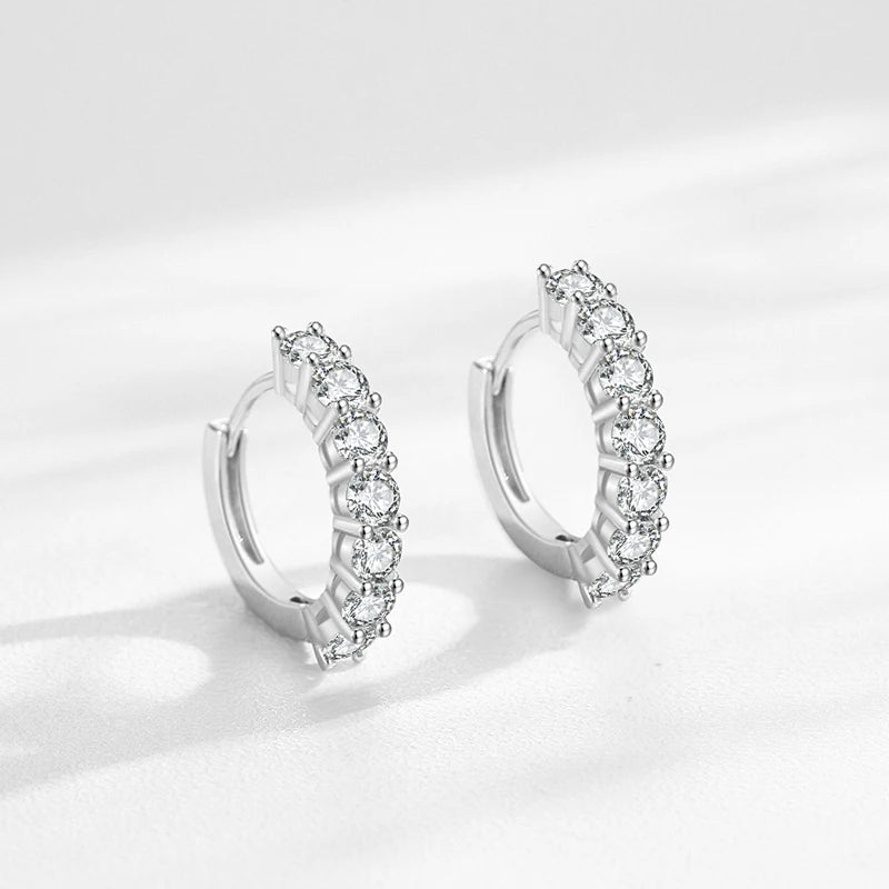 925 Sterling Silver Round CZ Hoop Earrings