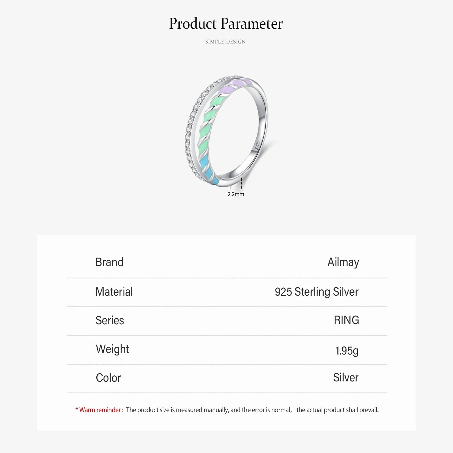 925 Sterling Silver Multicolor Enamel CZ Ring