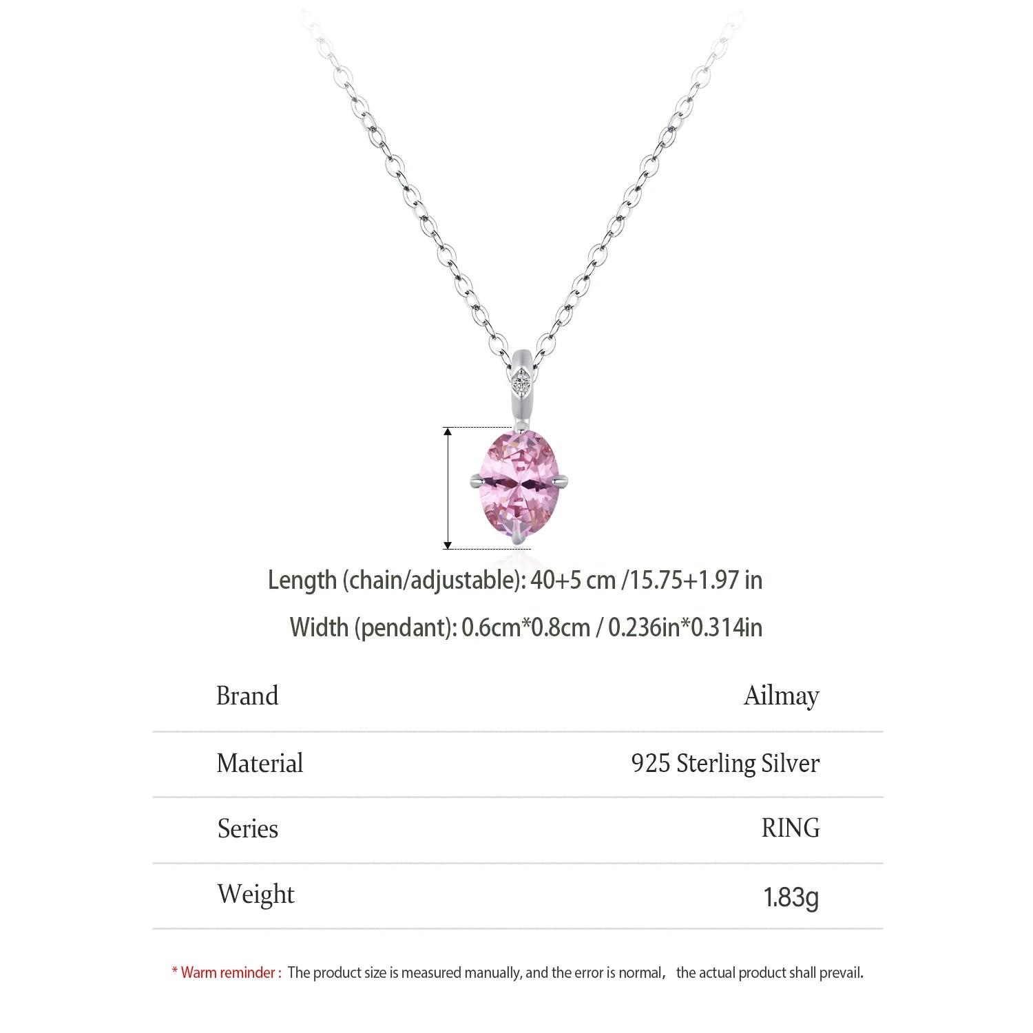 925 Sterling Silver Pink Oval CZ Pendant Necklace