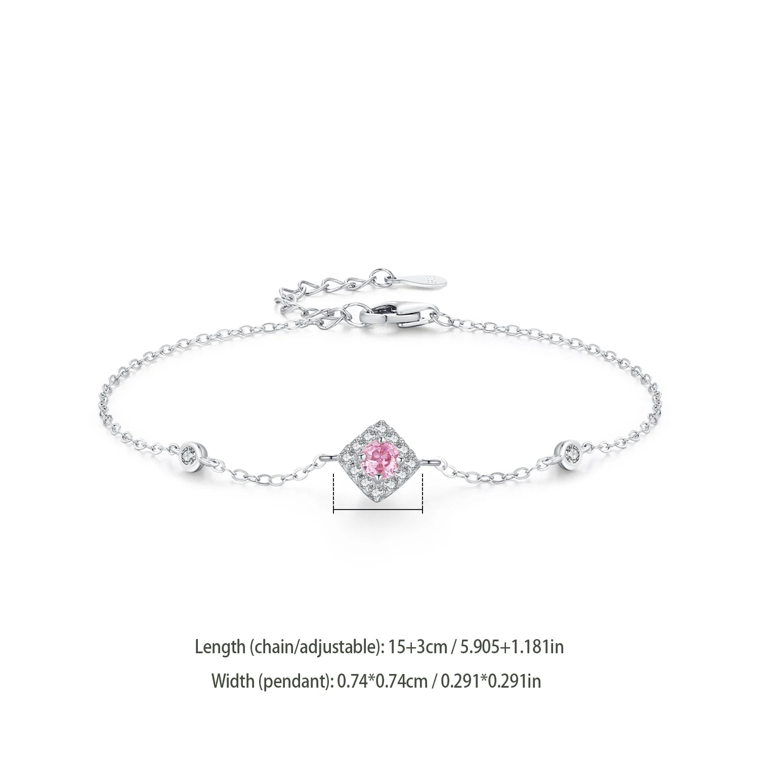 925 Sterling Silver Pink Zircon Chain Bracelet