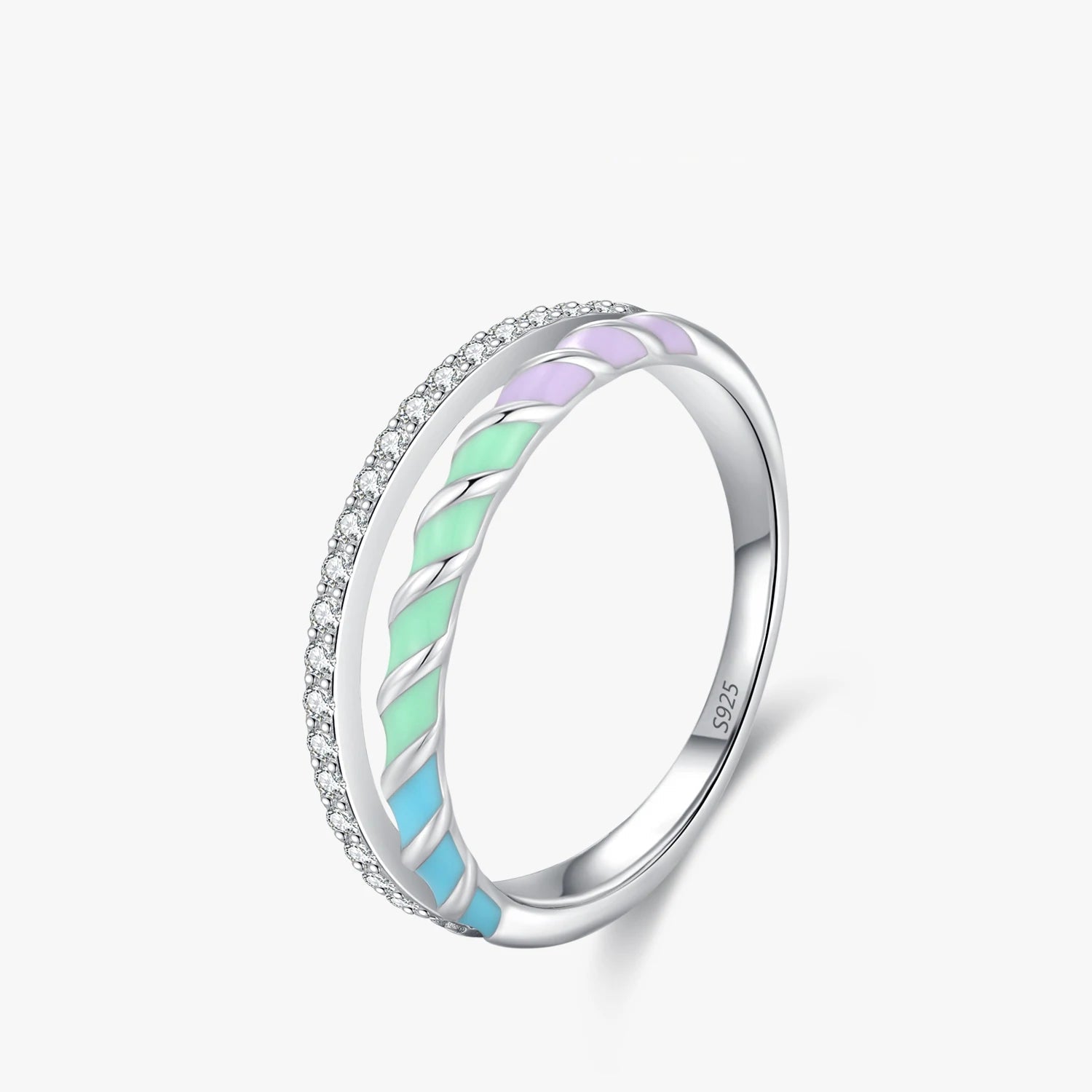 925 Sterling Silver Multicolor Enamel CZ Ring