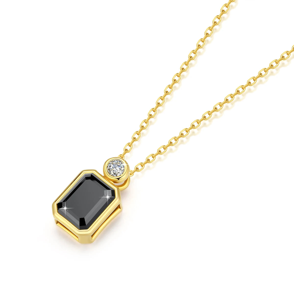 14K Gold Black Moissanite Emerald Cut Pendant Necklace – 2ct Certified