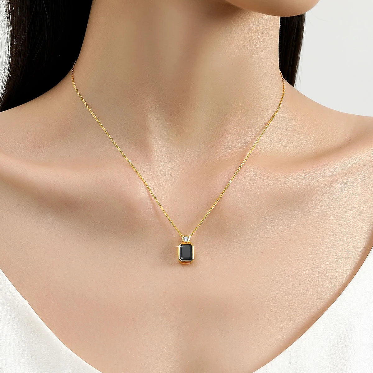14K Gold Black Moissanite Emerald Cut Pendant Necklace – 2ct Certified