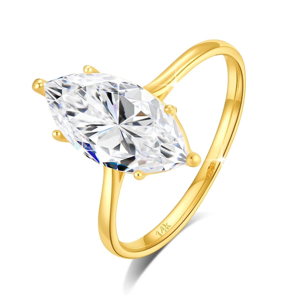 14K Gold Marquise Cut Moissanite Ring – 3ct Certified