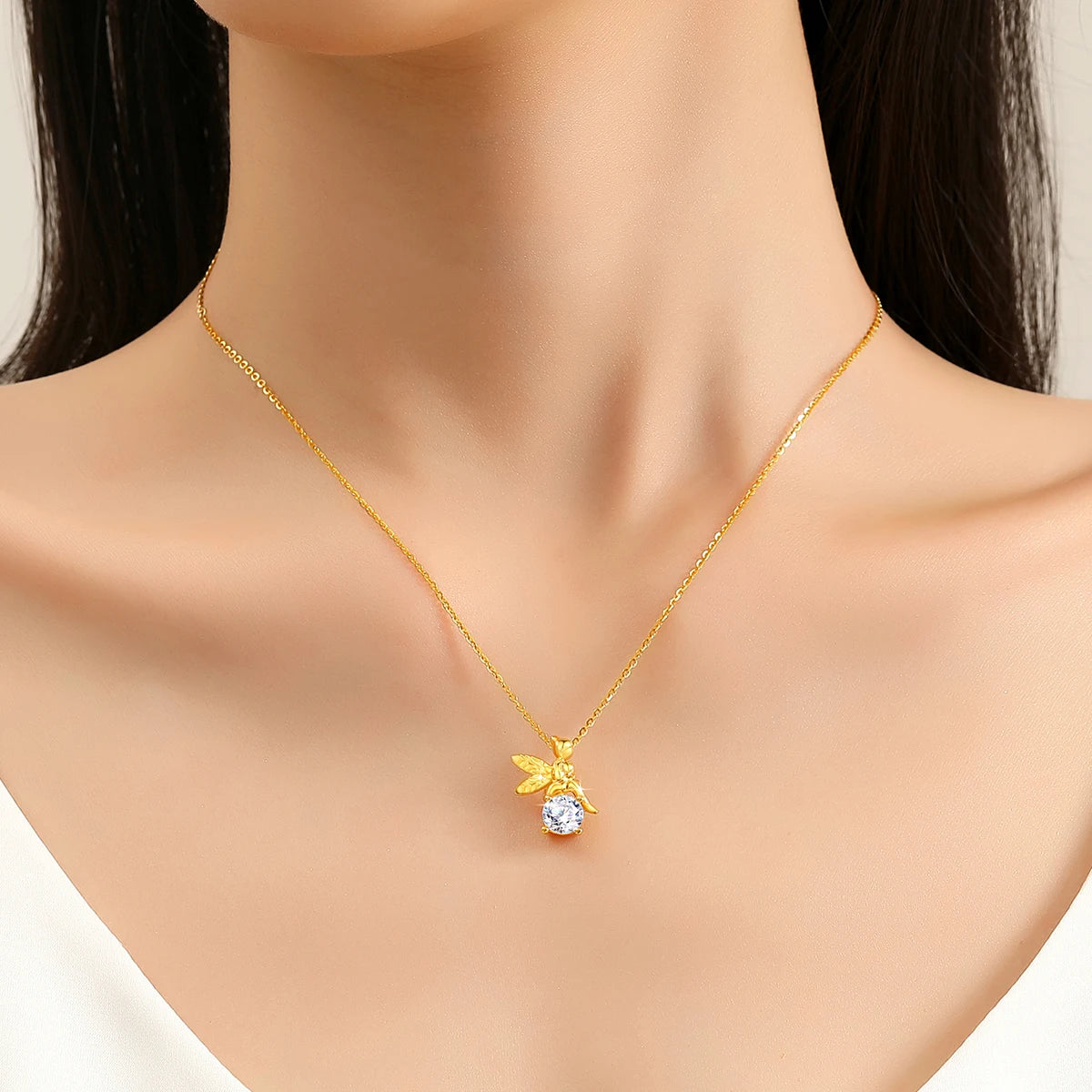 18K Gold 1ct Moissanite Angel Pendant Necklace