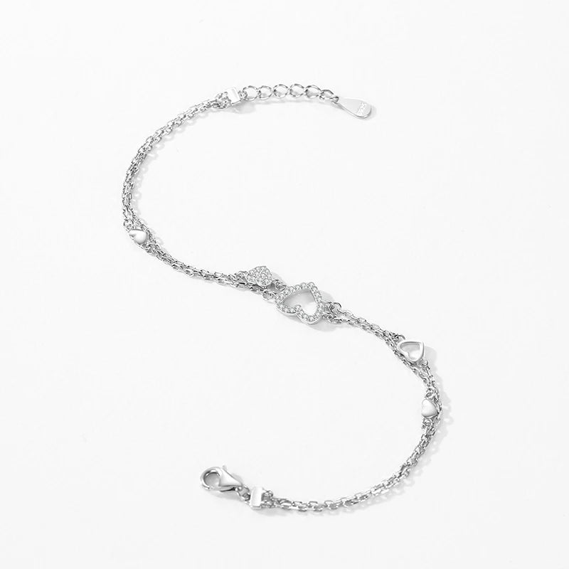 925 Sterling Silver Romantic Heart CZ Bracelet