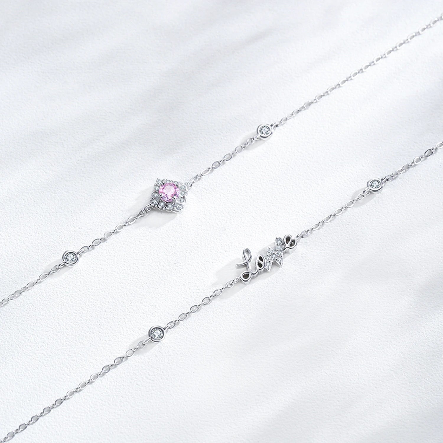 925 Sterling Silver Pink Zircon Chain Bracelet