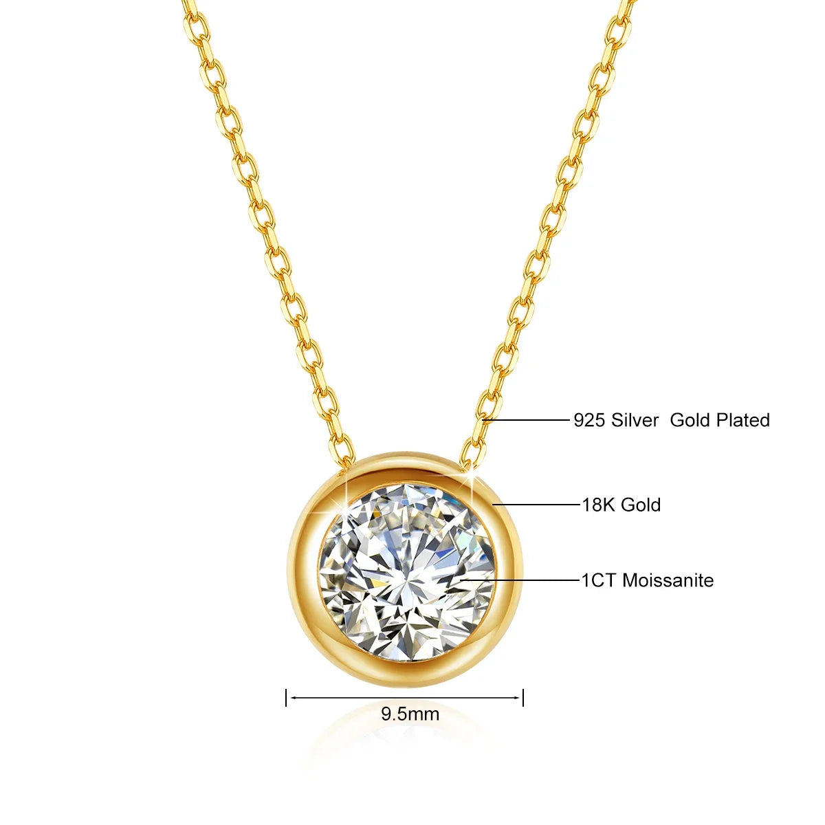 18K Gold 1ct Moissanite Angel Pendant Necklace