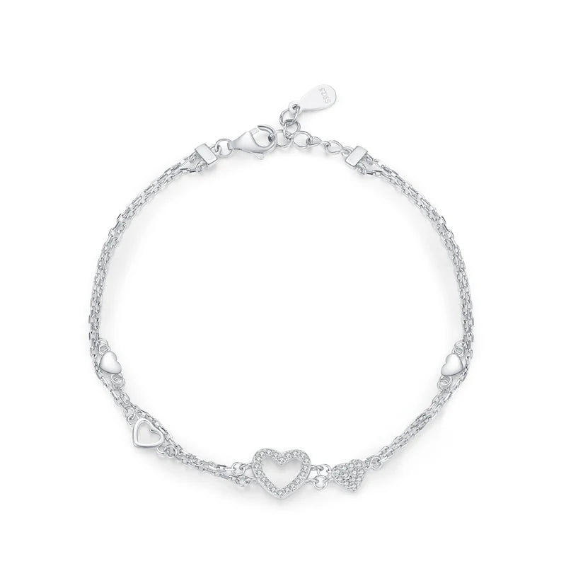 925 Sterling Silver Romantic Heart CZ Bracelet