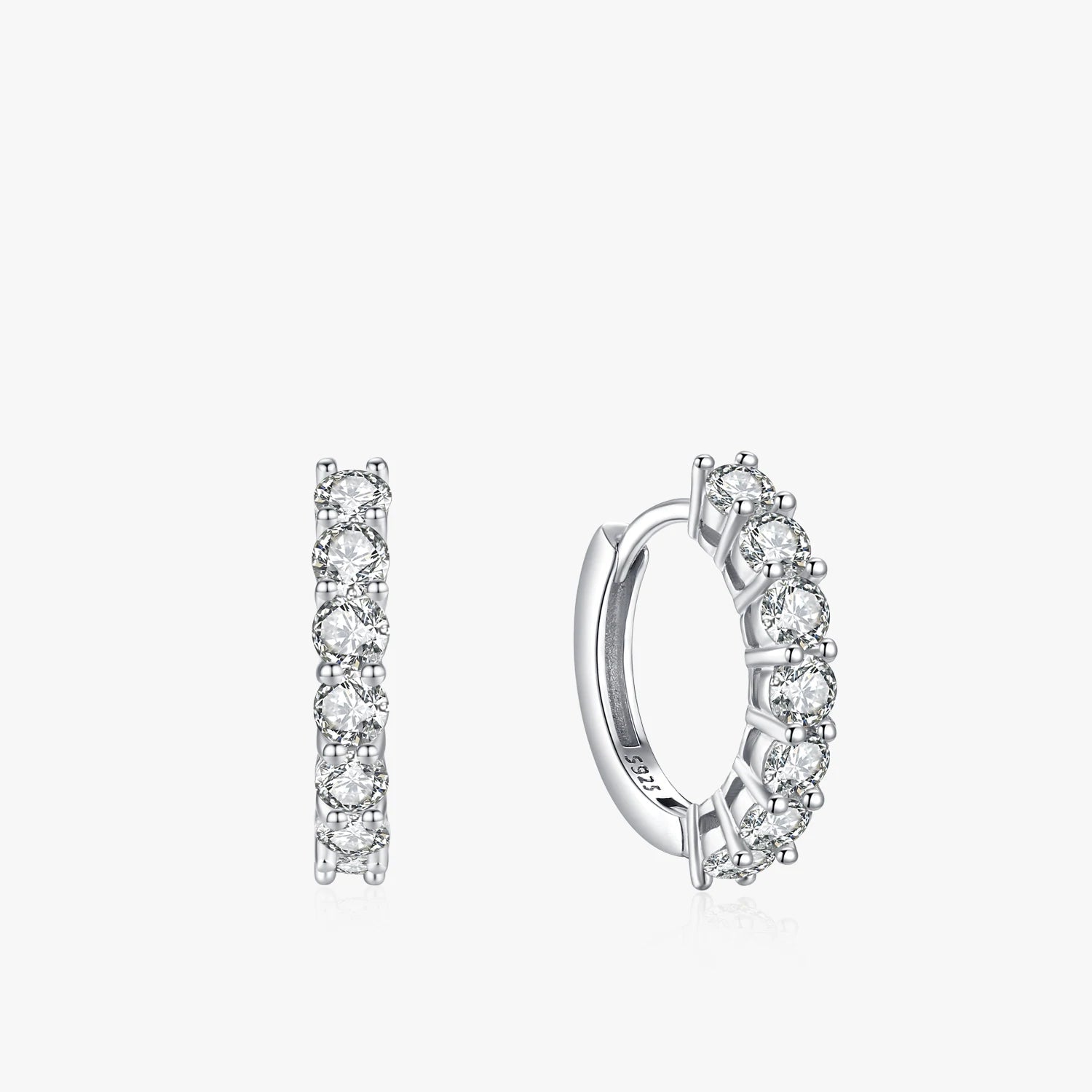 925 Sterling Silver Round CZ Hoop Earrings