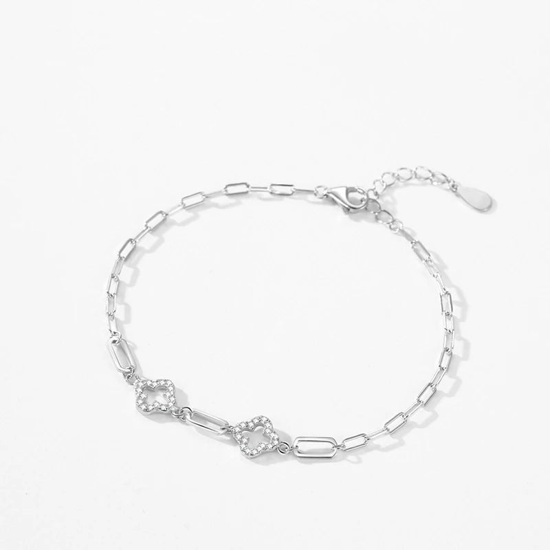 925 Sterling Silver Lucky Grass CZ Adjustable Bracelet