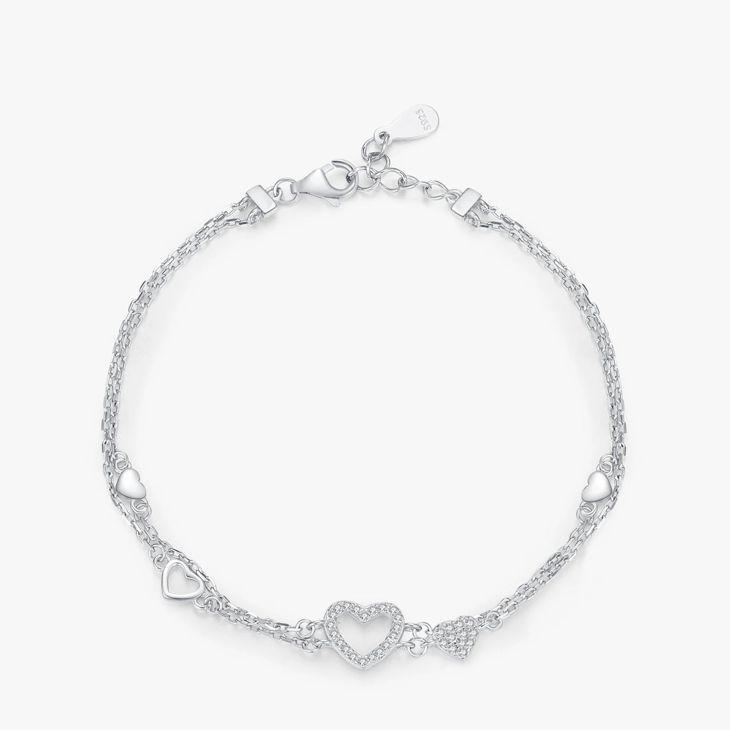 925 Sterling Silver Romantic Heart CZ Bracelet