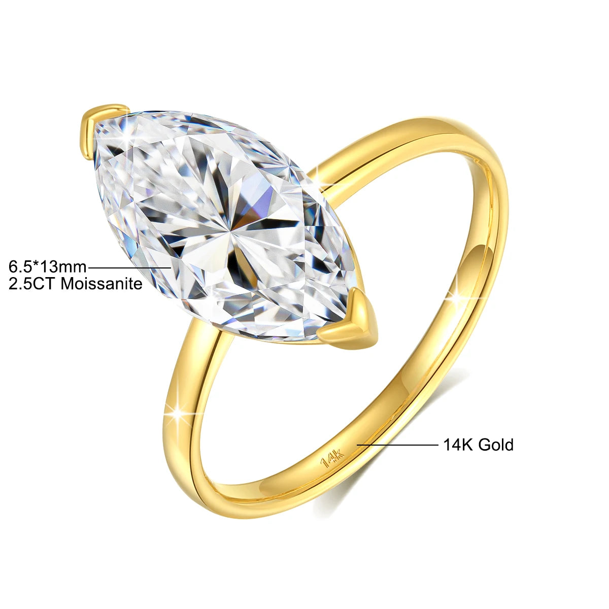 14K Gold Marquise Cut Moissanite Ring – 3ct Certified