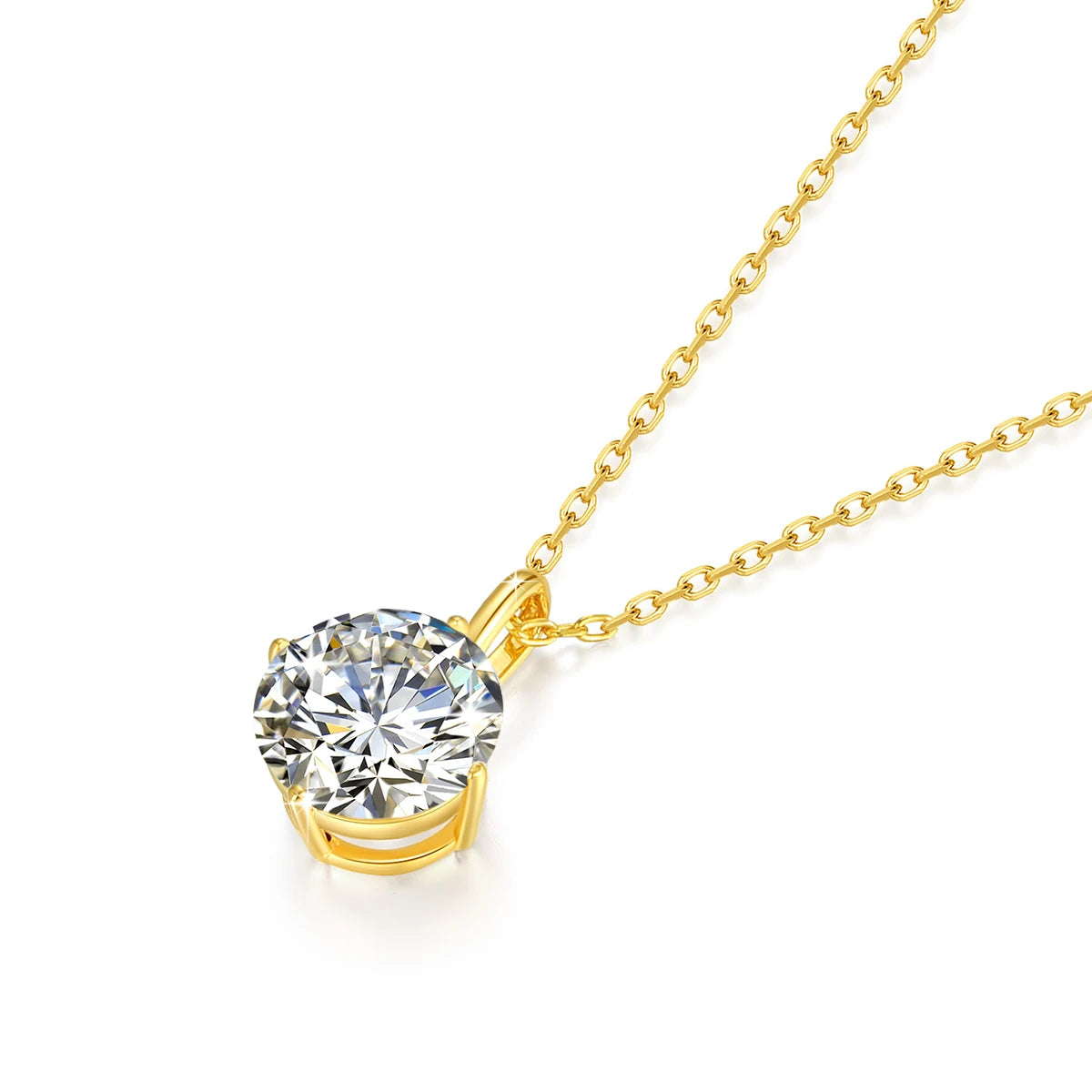 14K Gold Moissanite Pendant Necklace – 0.5ct to 3ct Certified