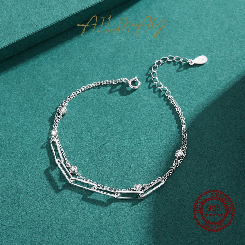 925 Sterling Silver Round Zirconia Adjustable Bracelet