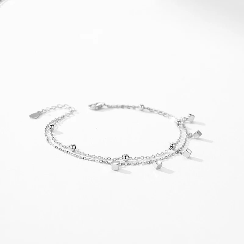 925 Sterling Silver Block Line Chain Bracelet