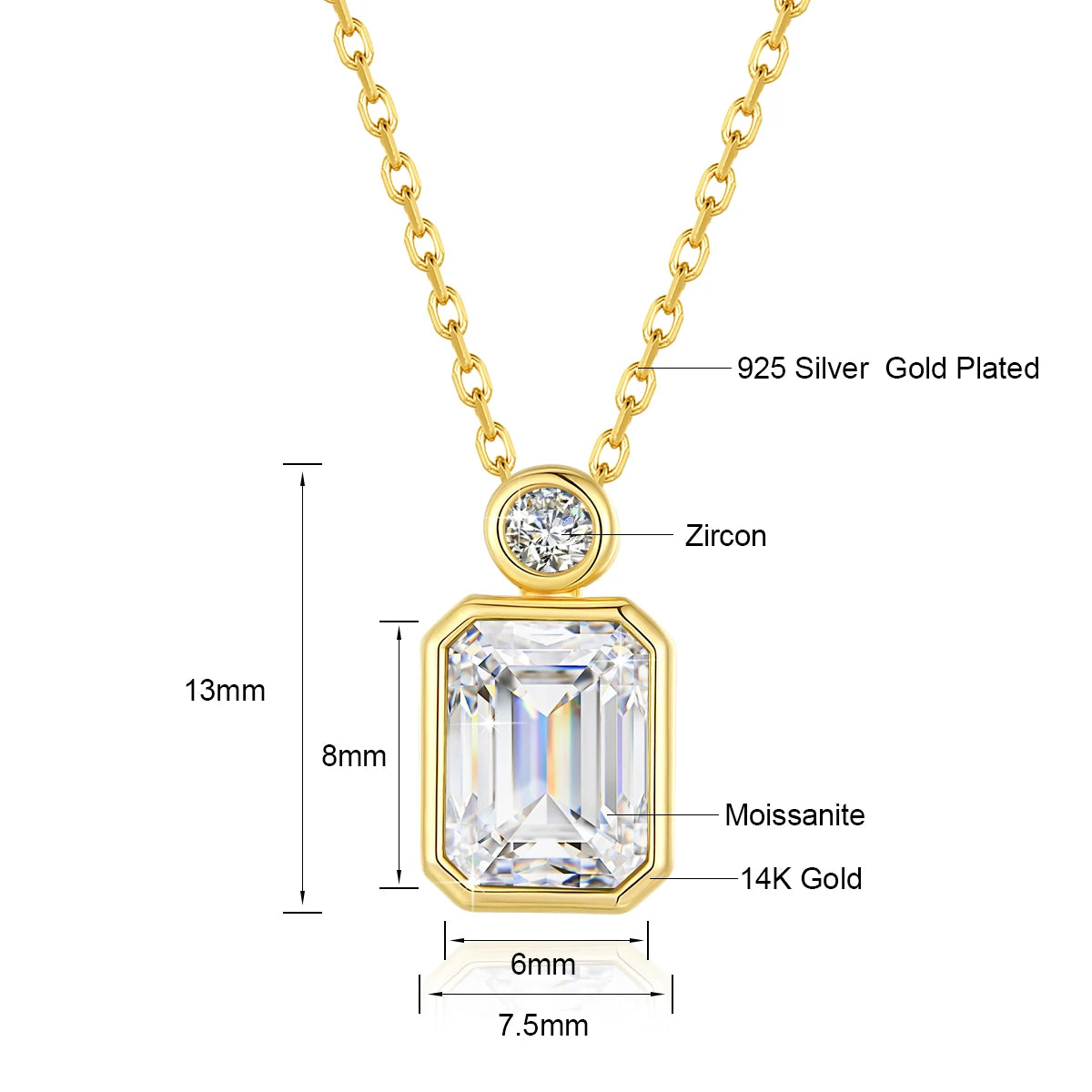 14K Gold Black Moissanite Emerald Cut Pendant Necklace – 2ct Certified