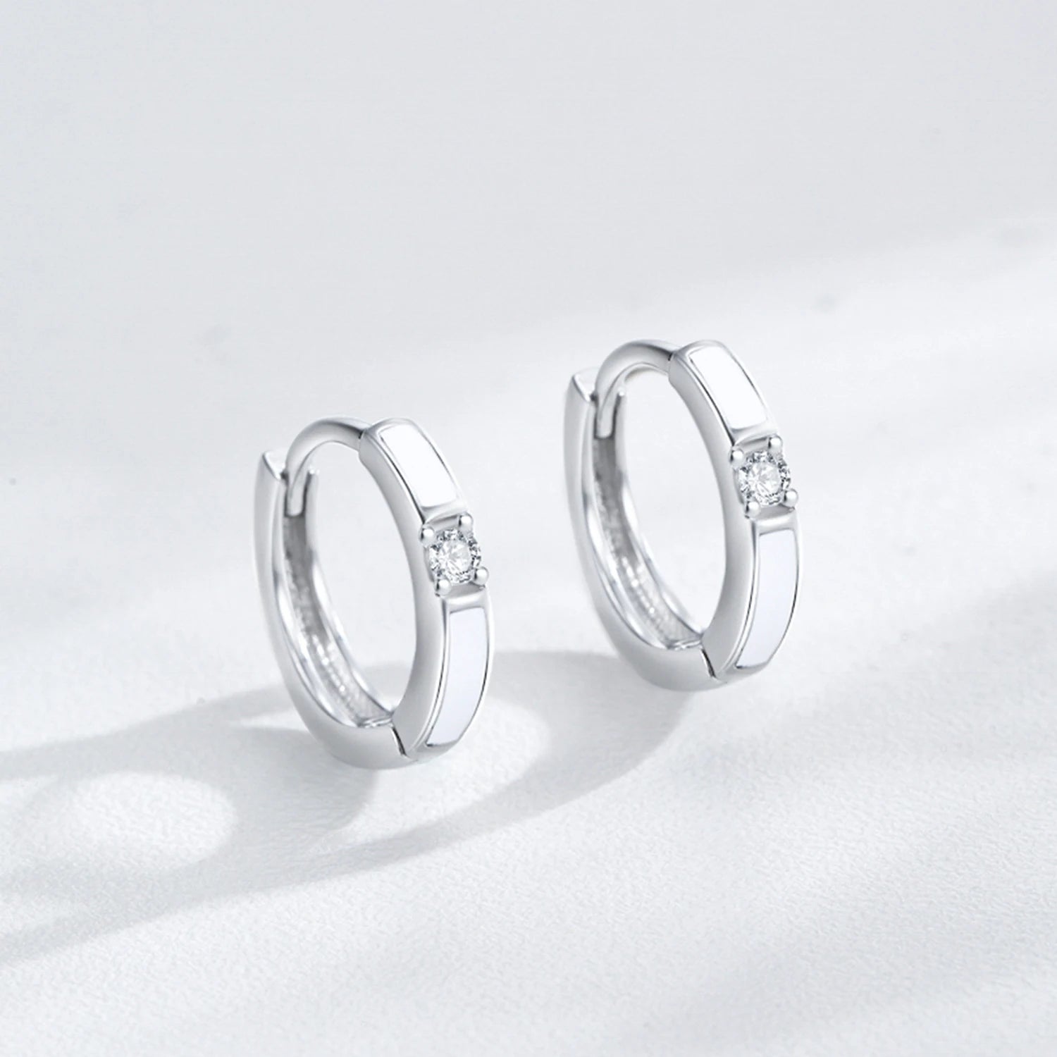 925 Sterling Silver White Enamel CZ Earrings