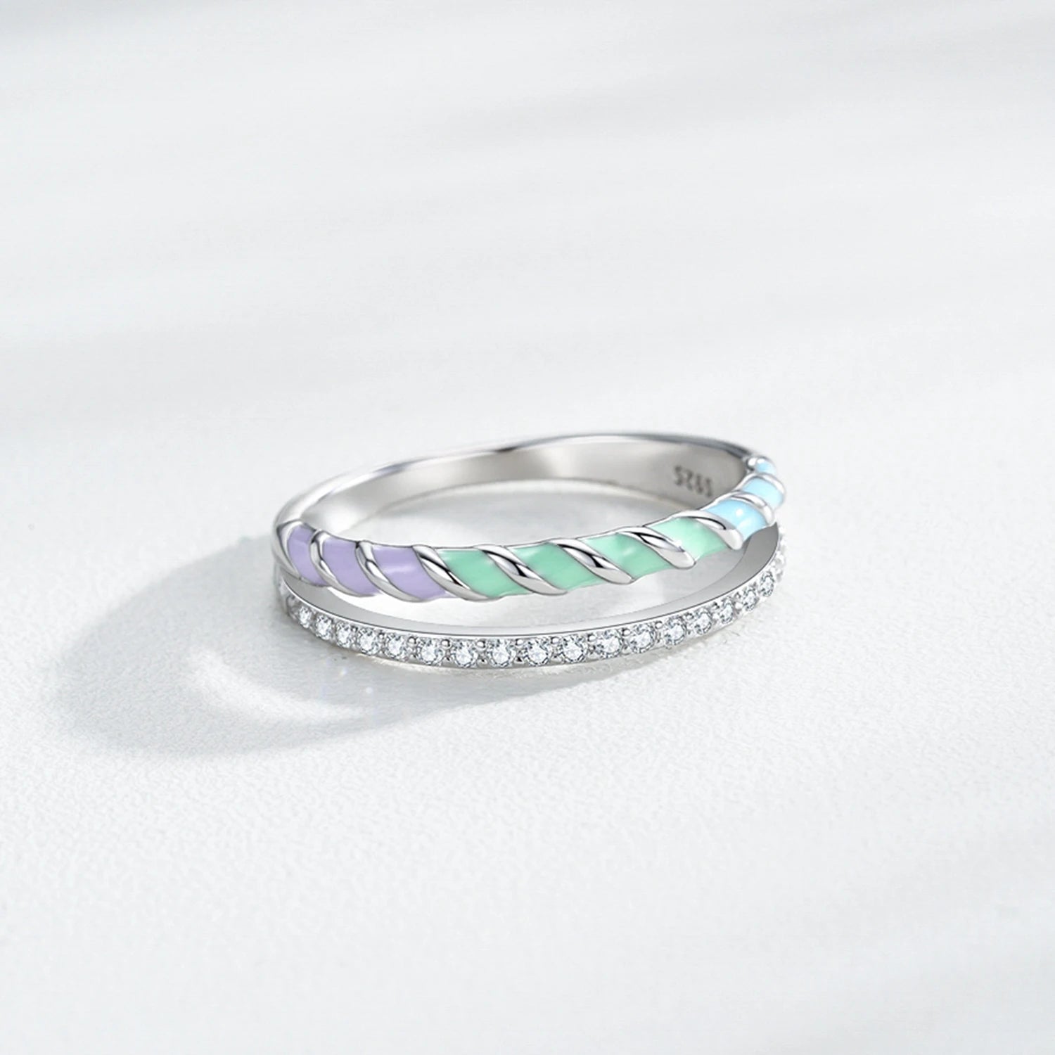 925 Sterling Silver Multicolor Enamel CZ Ring
