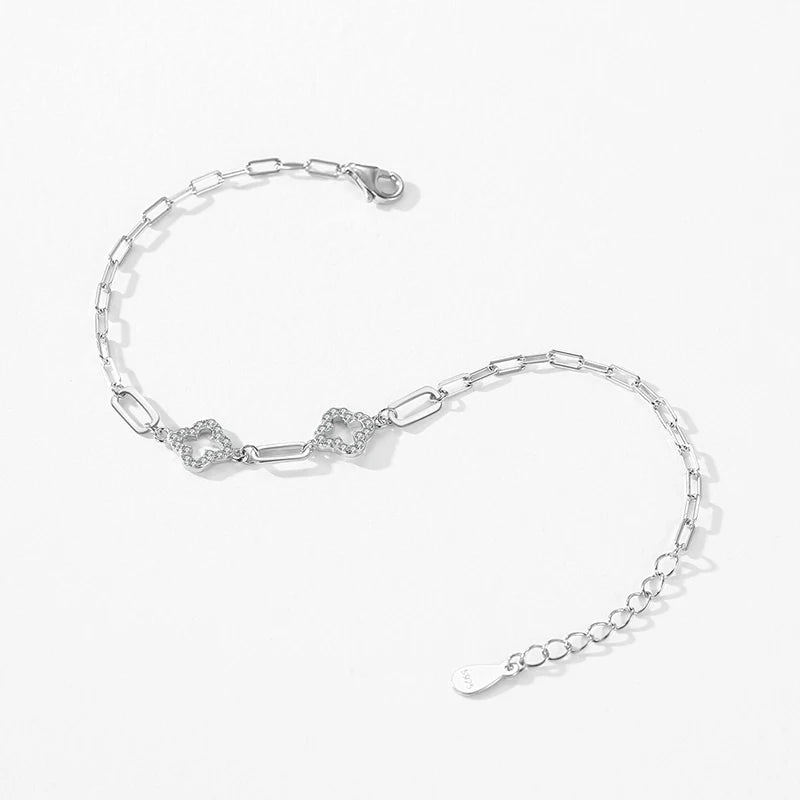 925 Sterling Silver Lucky Grass CZ Adjustable Bracelet