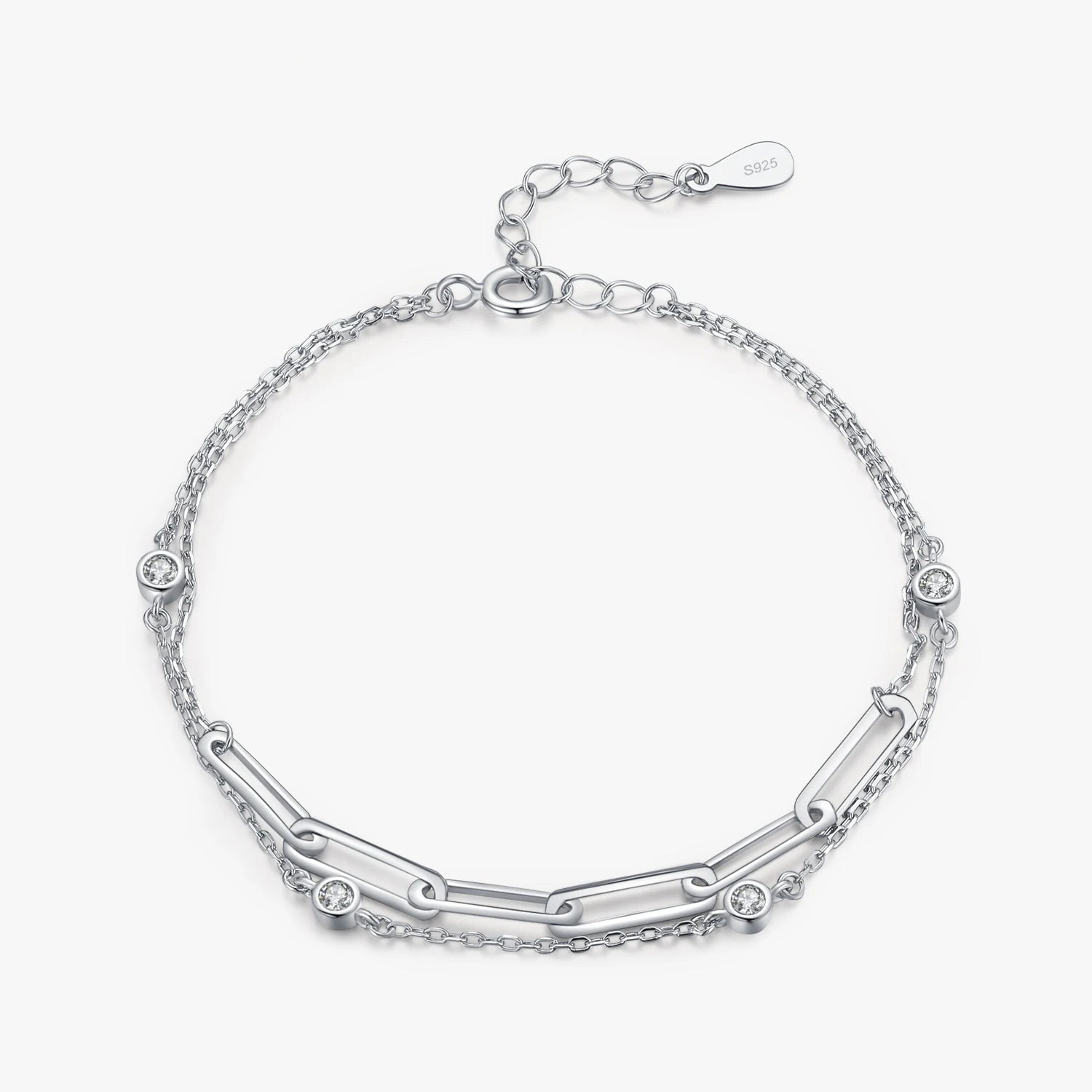 925 Sterling Silver Round Zirconia Adjustable Bracelet