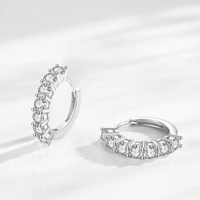 925 Sterling Silver Round CZ Hoop Earrings