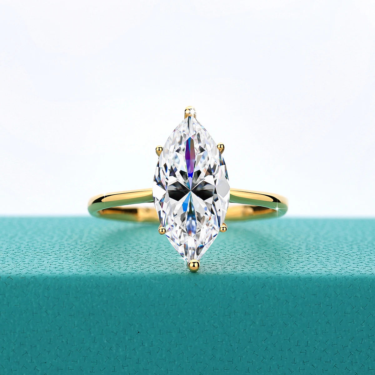 14K Gold Marquise Cut Moissanite Ring – 3ct Certified