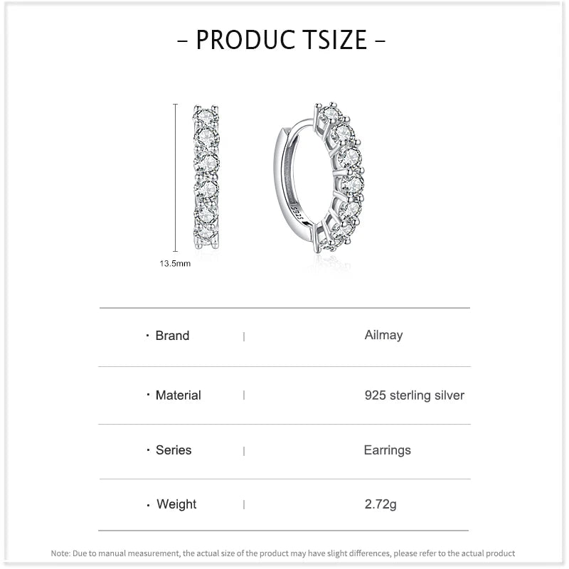 925 Sterling Silver Round CZ Hoop Earrings