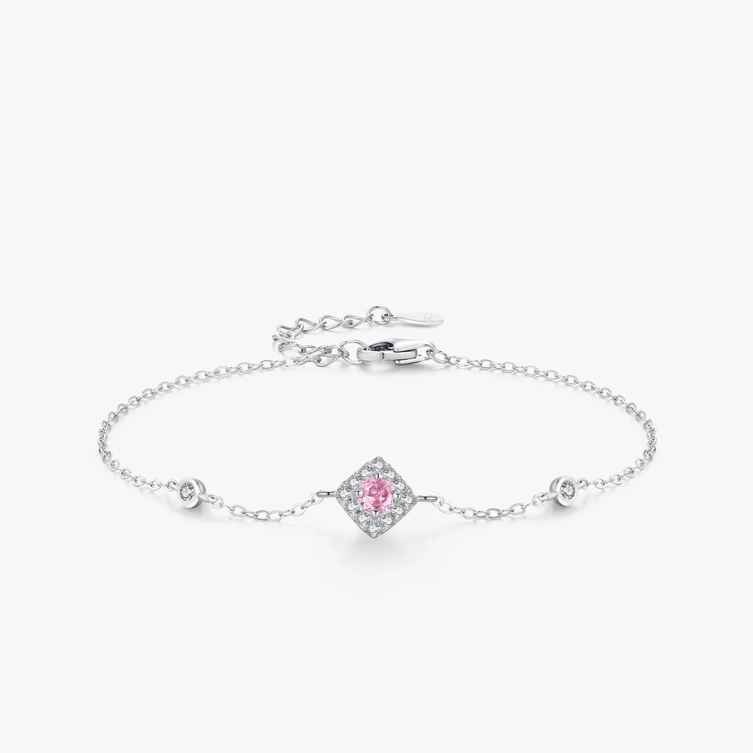 925 Sterling Silver Pink Zircon Chain Bracelet