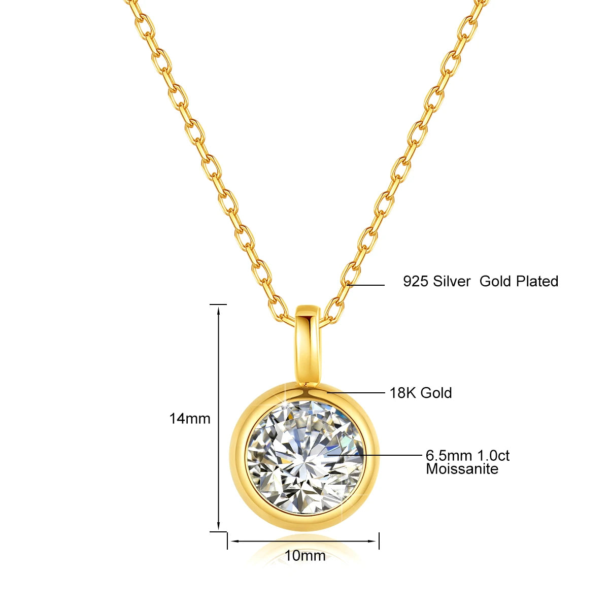 18K Gold 1ct Moissanite Pendant Necklace