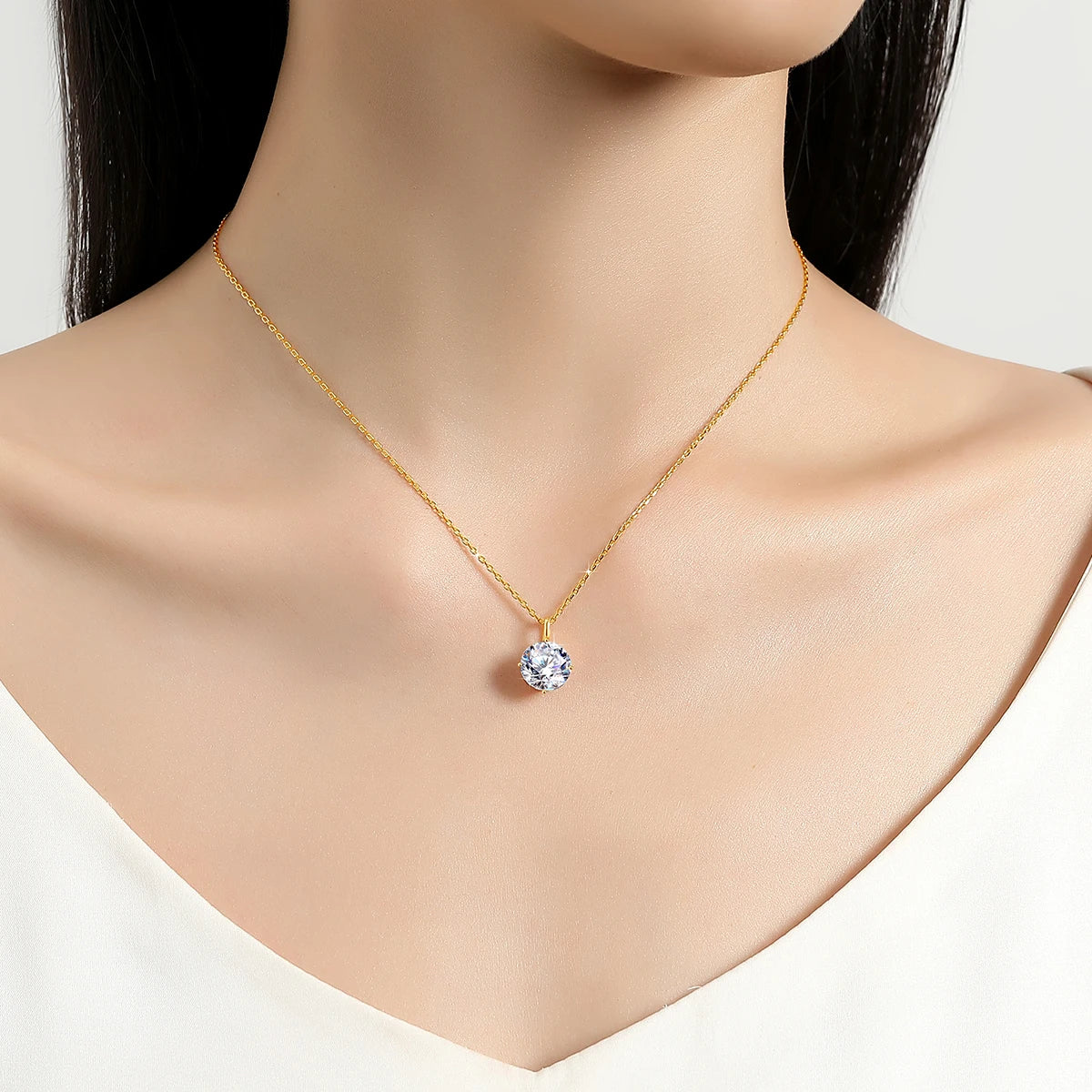 14K Gold Moissanite Pendant Necklace – 0.5ct to 3ct Certified